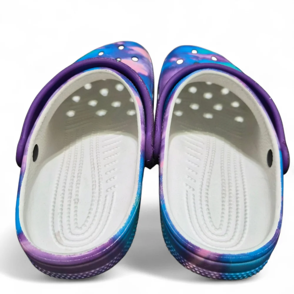 CROCS Classic Tie Dye Clogs Shoes Junior 3 Blue Purple Baya Waterproof Logo - Picture 3 of 9